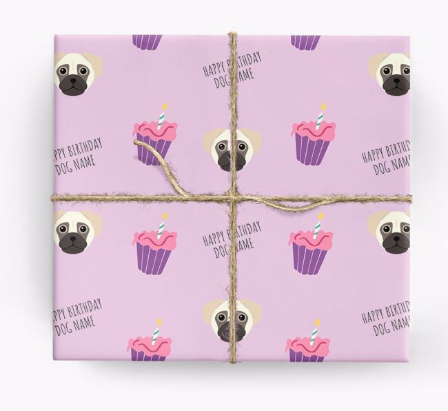 Personalised 'Happy Birthday' Cupcake Wrapping Paper with {breedFullName} Icons